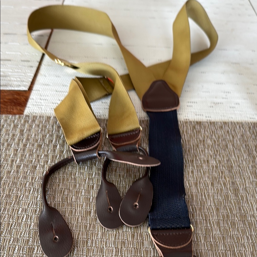 Paul Stuart Gold and Navy Leather button Braces